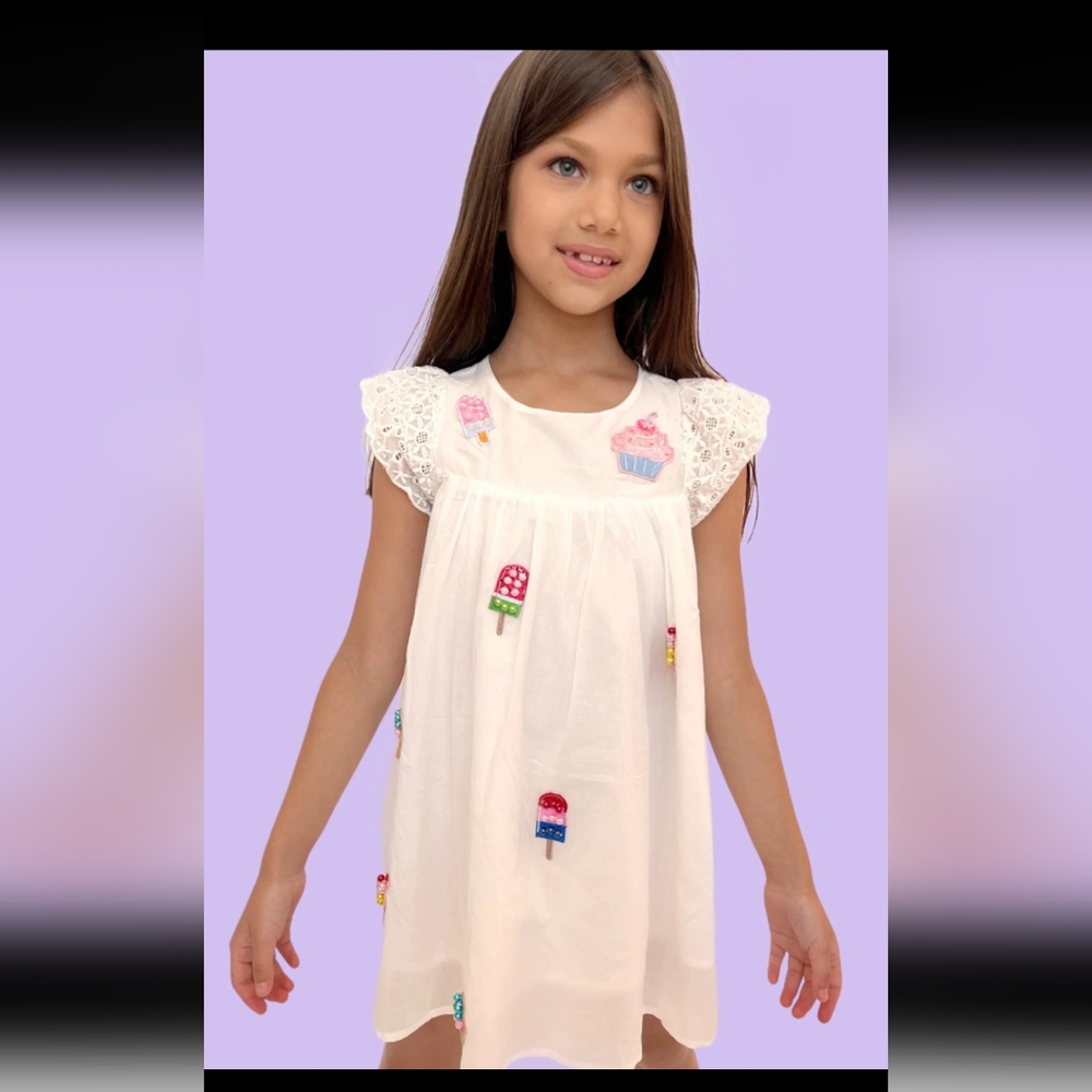 Lola and the Boys ALL ABOUT BEADED ICE CREAM RUFFLE DRESS